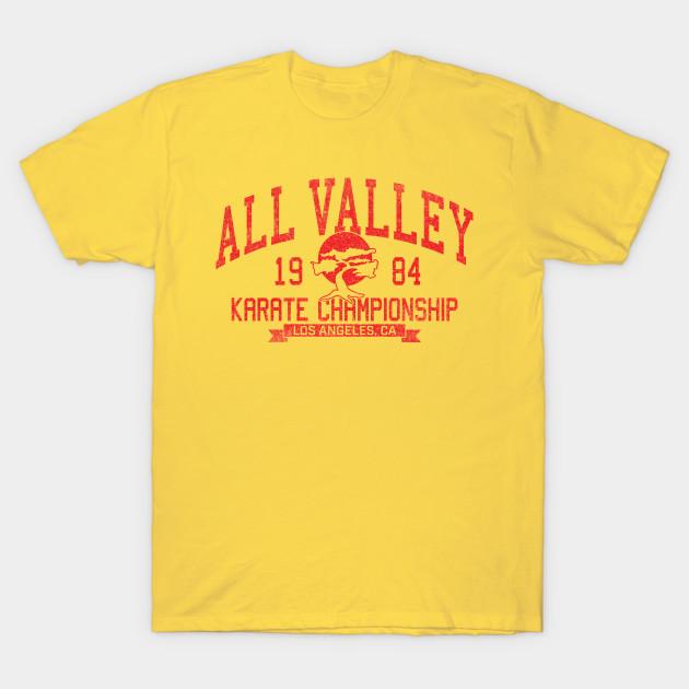 Asian Size Men Black Print T-shirt All Valley Karate Tournament No-Cut Heat Transfer Print Cotton Tshirt