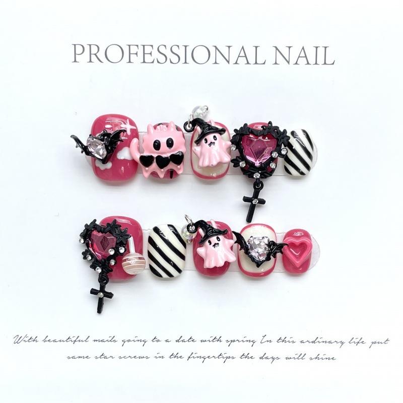 10pcs/set Handmade Wearable Nails Cute Funny Devil Heart Removable False Nails Nail Stickers