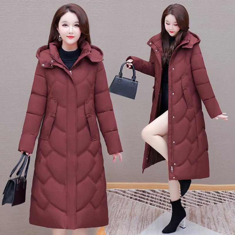 Women's cotton-padded clothes, new winter long slim-fitting and warm, foreign-style cotton clothes over the knee, mother clothes, large-size jackets a