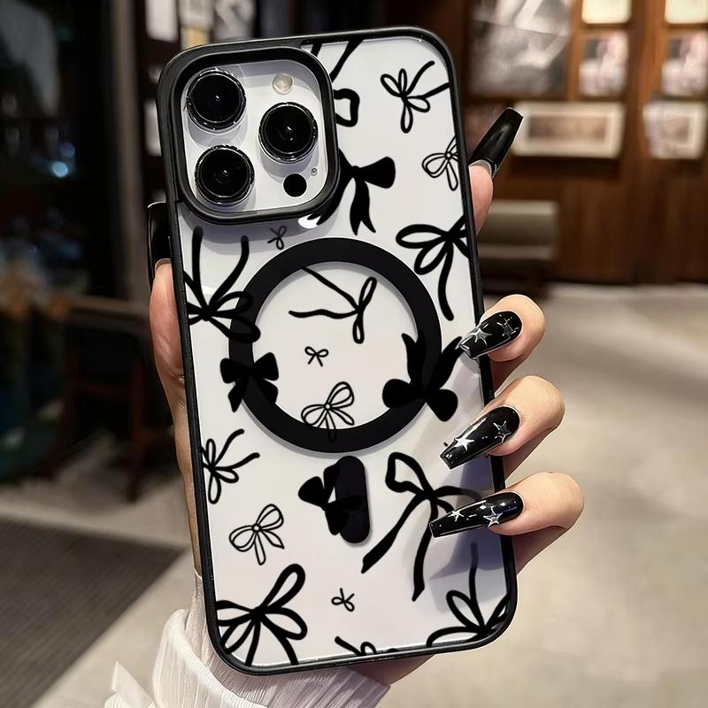 С чехлом для телефона с различными узорами в виде бантов для iPhone 17 16 15 14 Pro Max 13 12 11 Mini 16E 17 Air XS Max X XR Беспроводная магнитная крышка