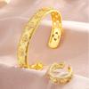 New Chinese Style Vintage Clover Jewelry Set Women Hollow Wire Drawing Bracelet Ring