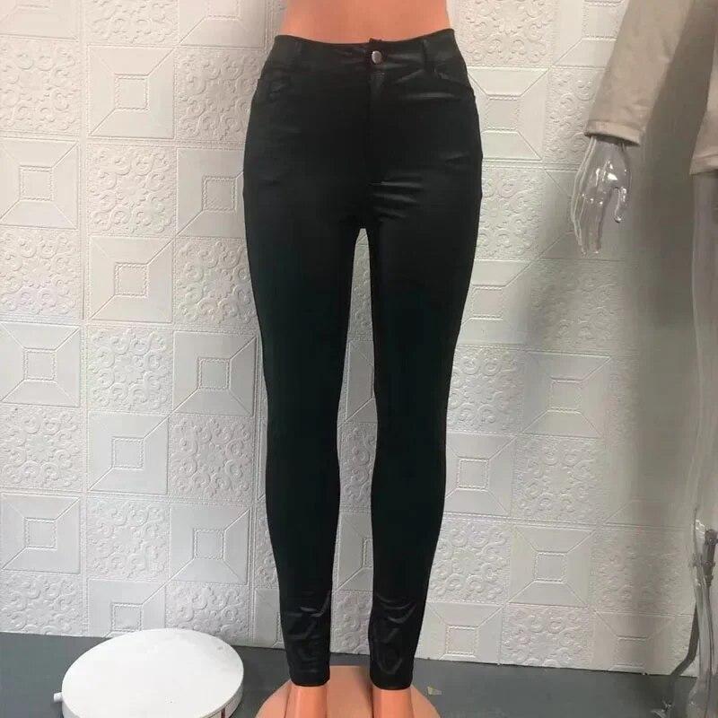 Уличная одежда, сексуальные тонкие брюки из искусственной кожи, модные однотонные женские брюки с карманами и высокой талией, женские повседневные офисные брюки 30360