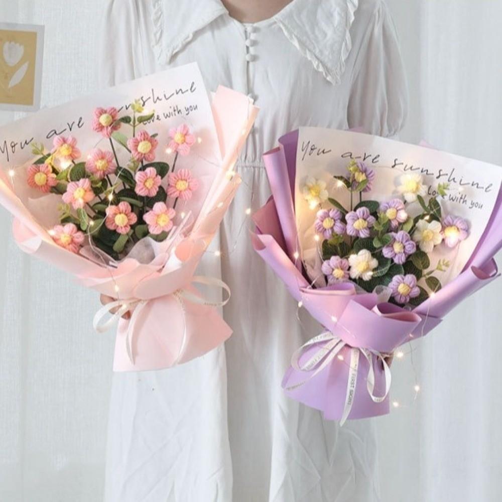 Мягкая пряжа Искусственная цветочная композиция Корейский стиль Вязаные крючком цветы ромашки Свадебная вечеринка