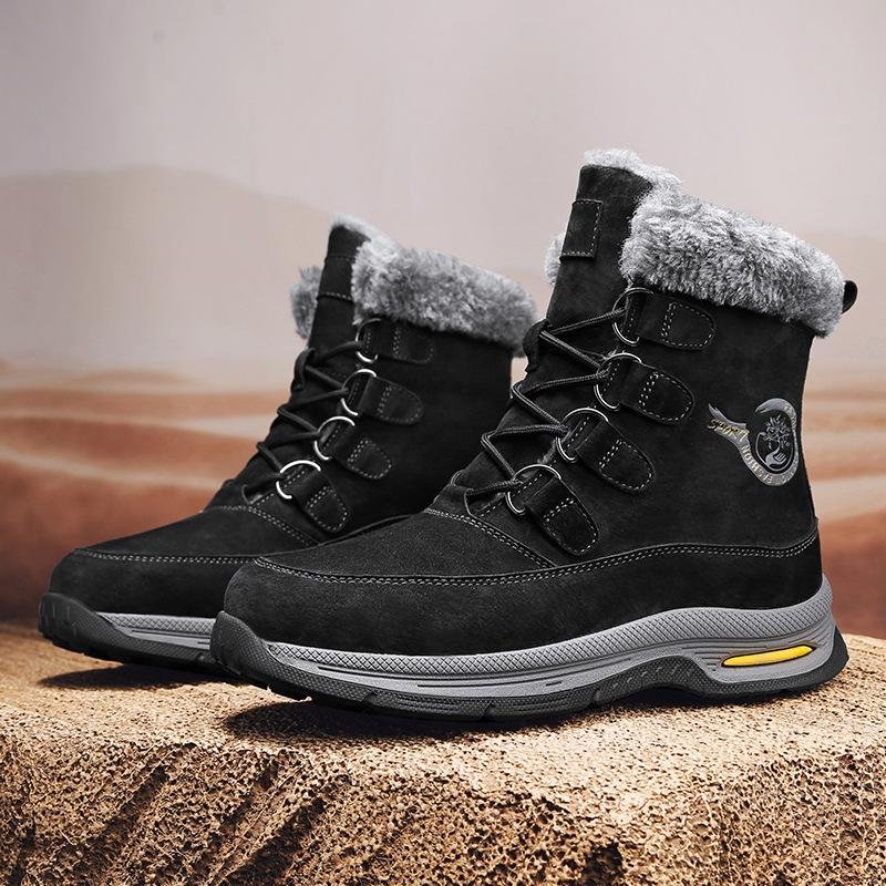 Leather Men's Snow Boots Winter Velvet Cold-proof Warm Thick-soled Outdoor Men's Shoes High-top Boots Men's Cotton Shoes