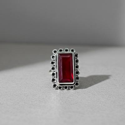 Прямоугольное кольцо с красным рубином в форме цветка, ювелирное изделие из стерлингового серебра 925 пробы, минималистичное statement-кольцо в стиле бохо для женщин