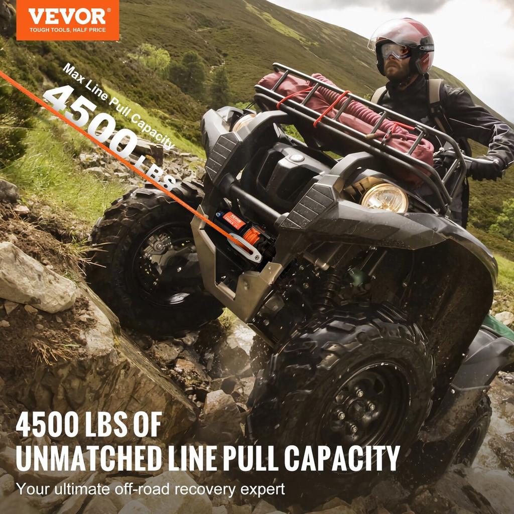 Electric Winch ATV UTV 4500 lb Synthetic Rope Waterproof Remote Control