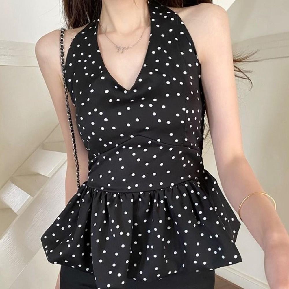 V-neck Halter Ruffle Vest Top Y2k Women Camisole Fashion Sleeveless Crop Top  Spring Summer