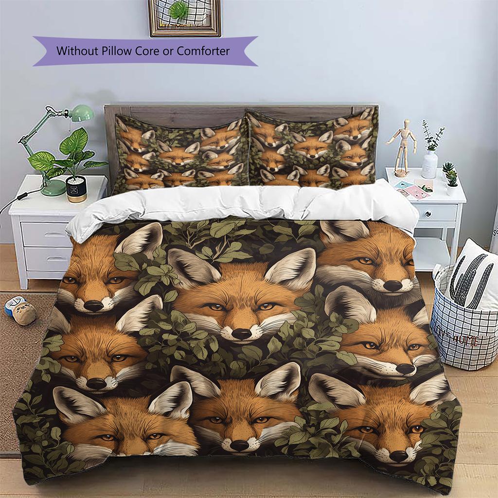 Fox Pattern Bedding Home Decoration Birthday Gift (1 * duvet cover + 2 * pillowcase, without core)