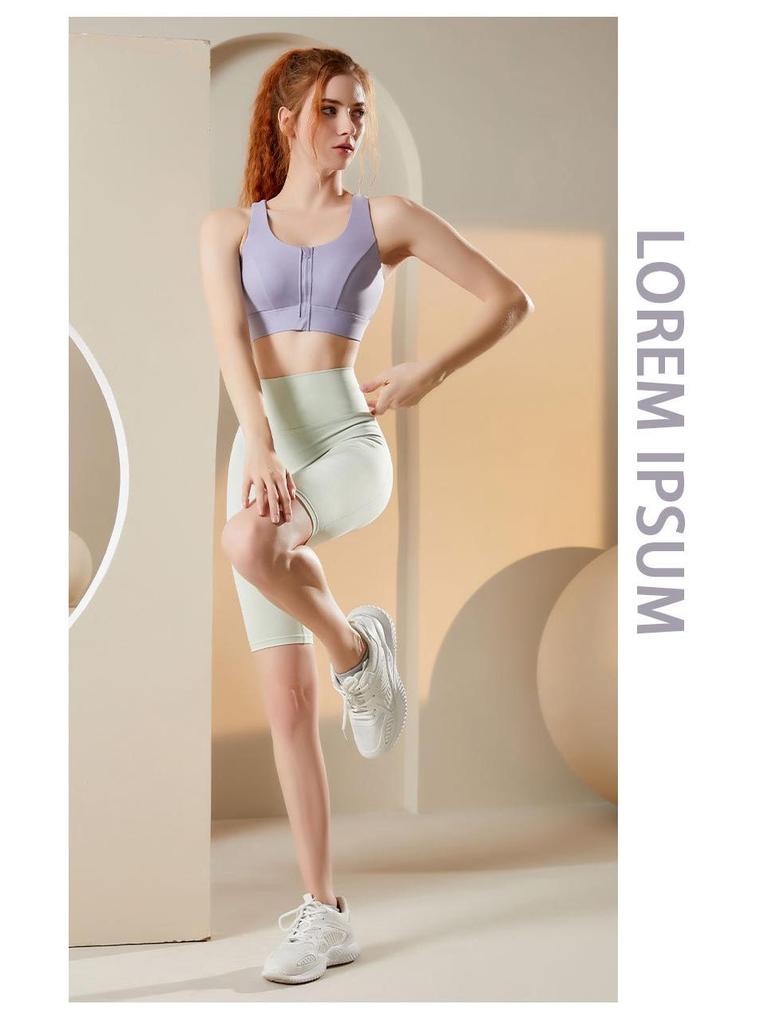 Women's High-Impact Sports Bra with Front Zipper and Fixed Pad for Running & Yoga