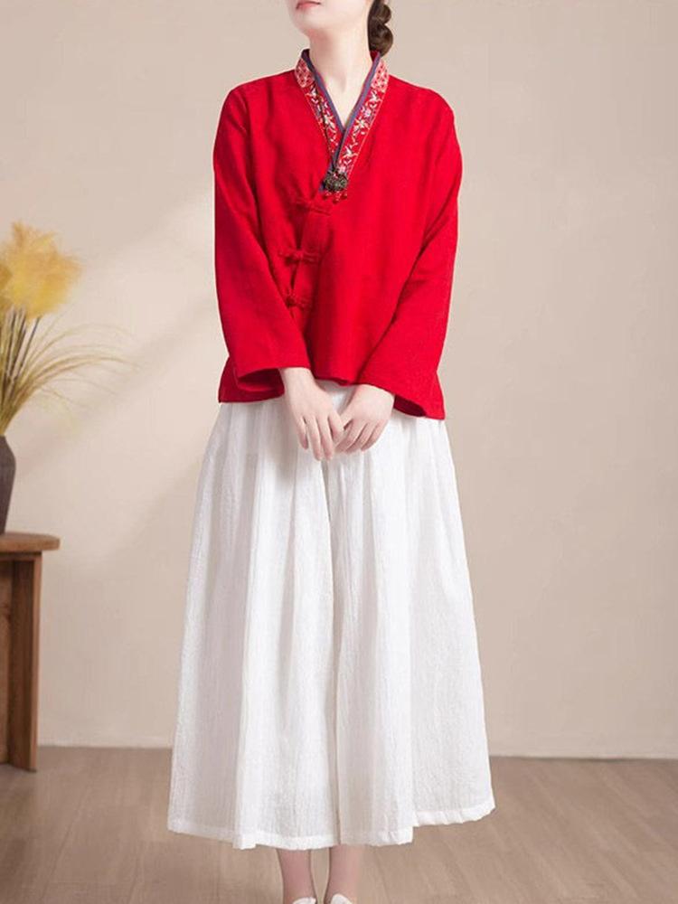 Кардиган женский повседневный свободного кроя из хлопка и льна с длинными рукавами, застежкой на пуговицы-диски с вышивкой, топ на весну и осень