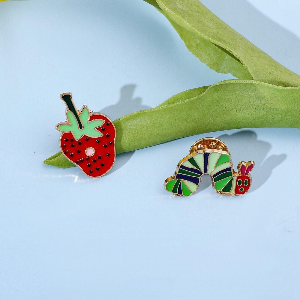 Броши «Клубника» в виде кусочка клубники, значки на лацкан с фруктами, эмалевые броши «Голодная гусеница», ювелирные изделия