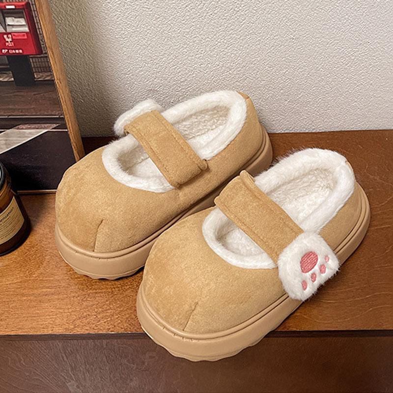 Женская хлопковая обувь осень-зима милый кот пушистый плюш теплая домашняя обувь фланелевые тапочки на липучке EVA платформа домашние ботинки
