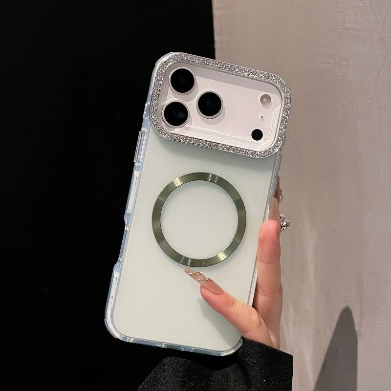 Чехол для iPhone 17/16/15 Pro Max с матовым покрытием, блестками и стразами - Противоударный, Прозрачный, Магнитный