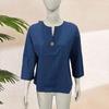 Женская рубашка с V-образным вырезом, декором на пуговицах, рукавом 3/4, свободная рубашка, однотонные дышащие повседневные топы для повседневной носки