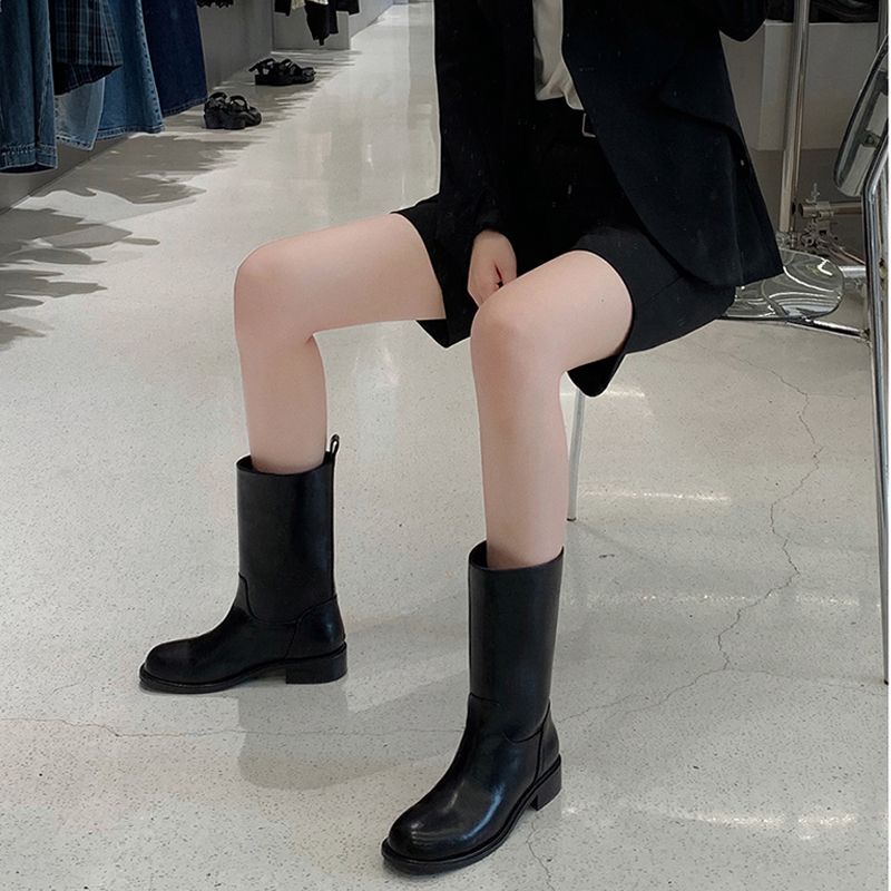 Footwear Middle Heel Mid Calf Shoes For Women Half High Ladies Boots Fur New Rock Round Toe Chic Point Hot And Low Price Quality