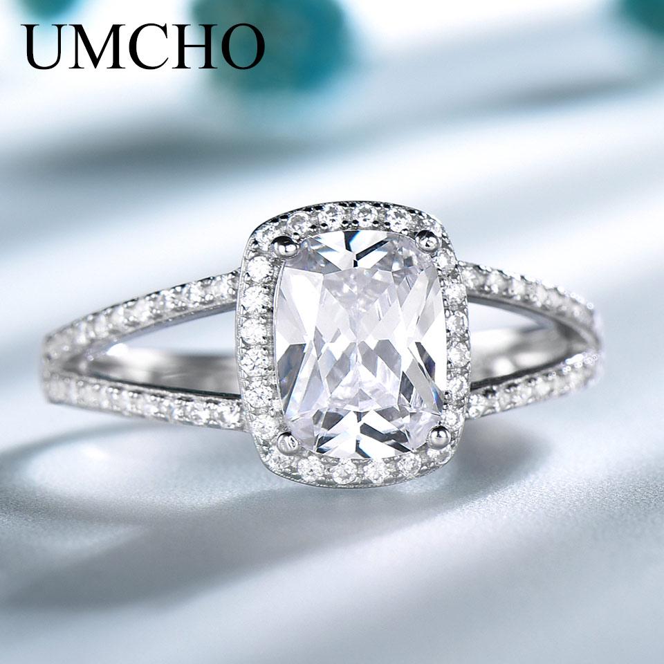 Umcho Ювелирные изделия из настоящего стерлингового серебра 925 пробы прямоугольные кольца для подарка на день рождения для женщин