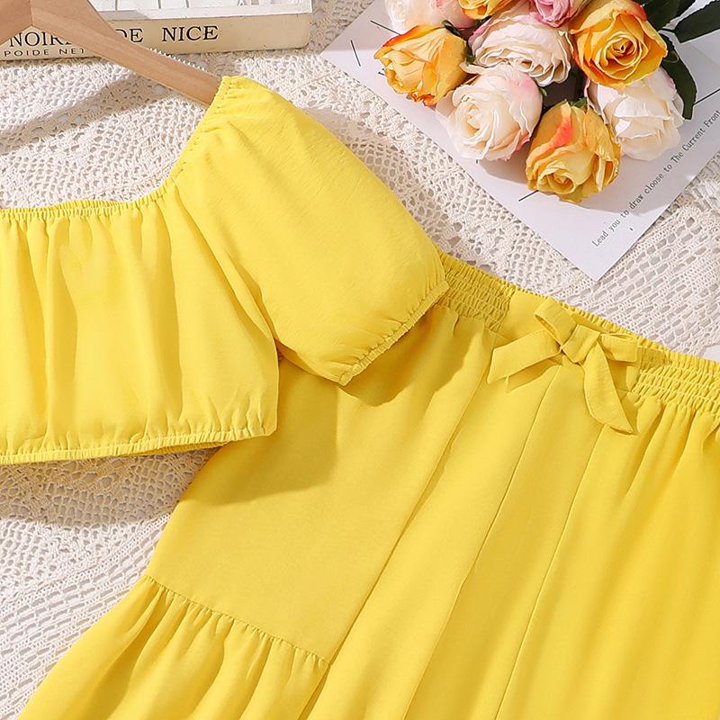 Костюм для девочки 7-12 лет, новый весенне-летний костюм для детей среднего и большого возраста, комплект из двух предметов: топ с короткими рукавами и брюки