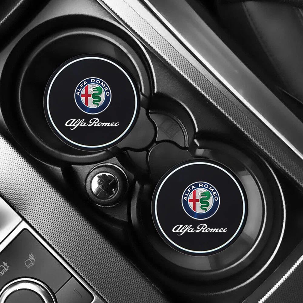 Car Stickers For Alfa Romeo 2Pcs Car Coasters Water Cup Slots Non-Slip Mat Waterproof Drink Pad For Alfa Romeo Giulia Stelvio Gi
