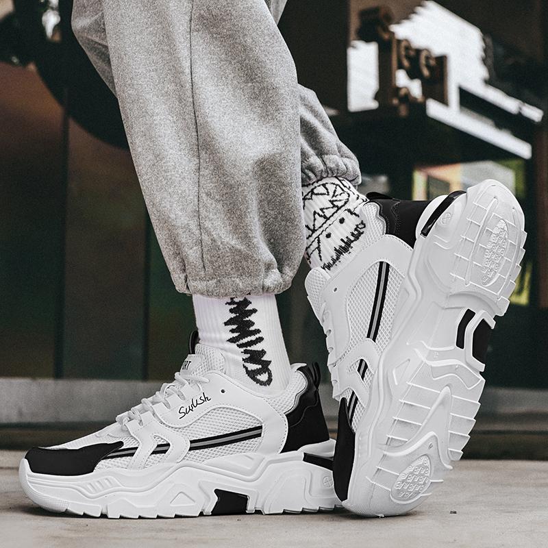 Мужские повседневные кроссовки с сетчатыми вставками на толстой подошве, летние дышащие кроссовки с мягкой подошвой, модная спортивная обувь для активного отдыха, мужские кроссовки