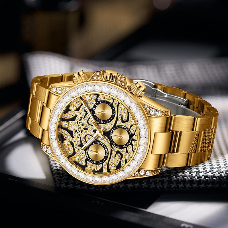 KIMSDUN Деловые мужские кварцевые часы с тремя стрелками и шестью стрелками, с узором тигра, водонепроницаемые, светящиеся, трендовые мужские кварцевые часы