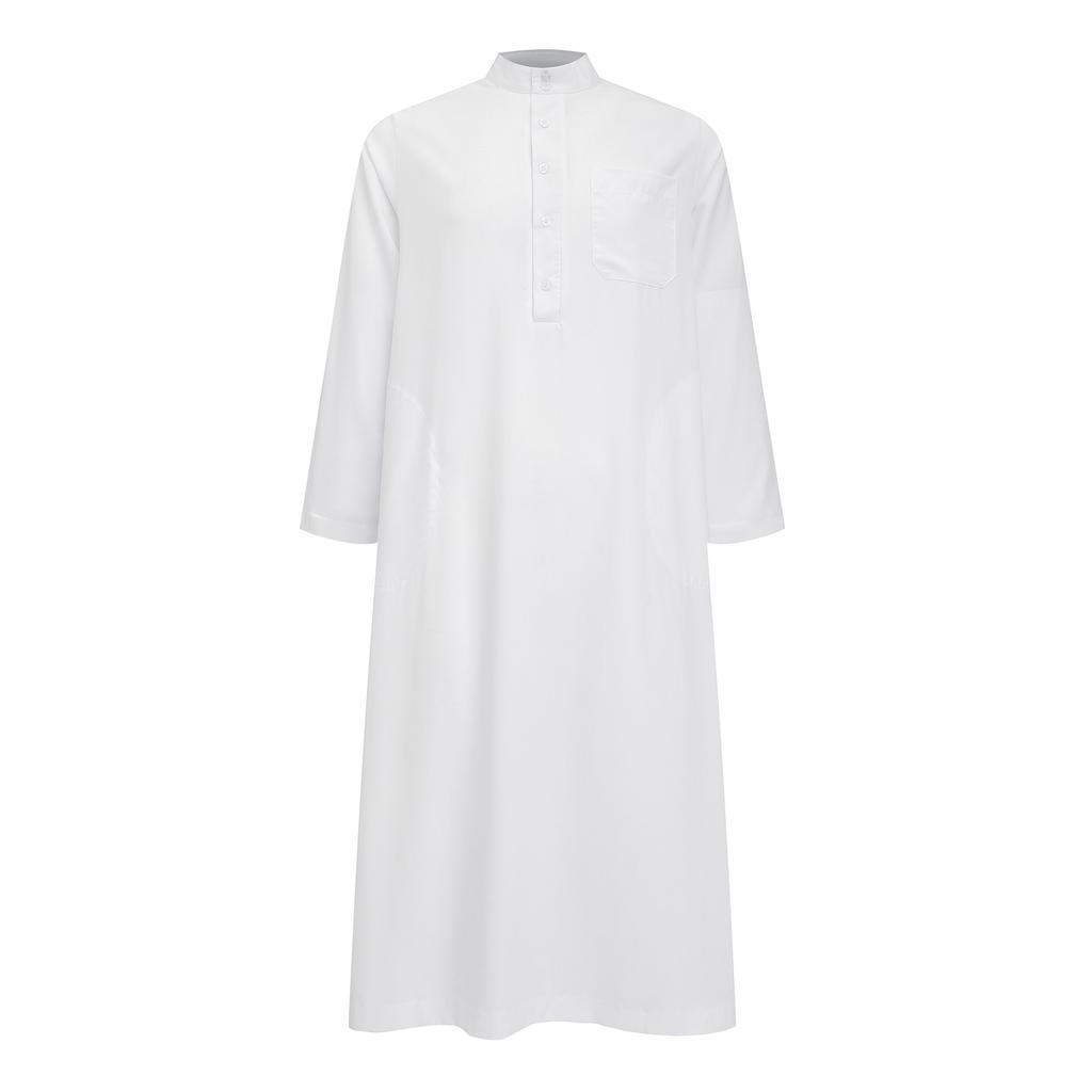 Однотонный стоячий воротник с длинными рукавами и карманами для мусульманских мужчин