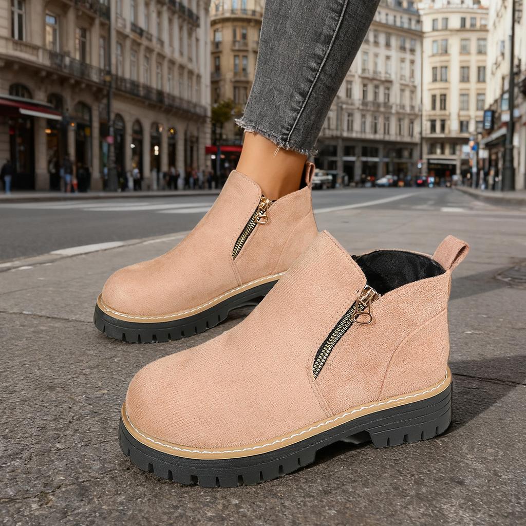 2025 ботинки мартин с круглым носком и боковой молнией, короткие ботинки на толстом каблуке, новые осенне-зимние, большого размера, женские короткие ботинки для внешней торговли