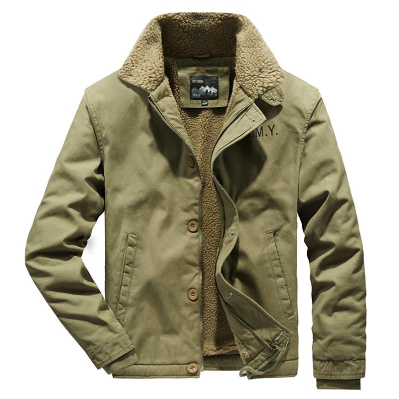 Winter Casual Lamb Wool Cotton Clothes Men's Fleece Thickened Lapel Military Uniform Large Size Cotton Coat