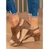 Women Faux Suede Wedge Sandals Open Toe Cut‑Out Slingback Adjustable Buckle Strap Rivet Decor Platform Wedge Heel Summer Casual Beach Sandal 