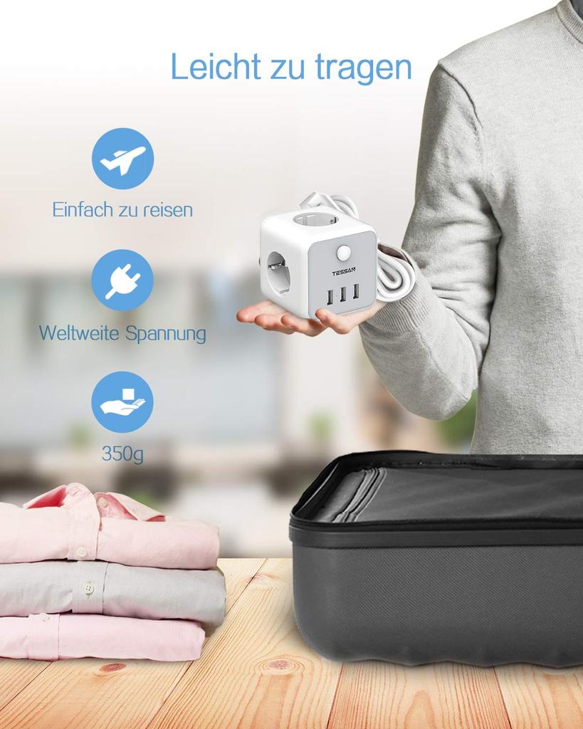 Tessan Вертикальный удлинитель с несколькими башнями с розетками переменного тока и портами USB, вилка EU KR, электрическая розетка, удлинительный кабель 2 м для дома