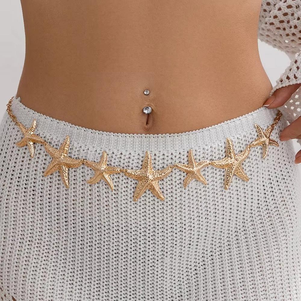 Vintage Metal Bikini Belly Belt Starfish Petal Flower Womans Belt Punk Waist Chain Summer Beach