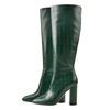 Green Western Women's Knee High Boots Snake Leather Black Long Cowboy Cowgirls Boot Block Heel Winter Party Shoe Ladies Big Size