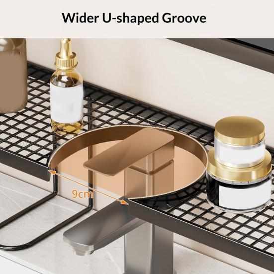 Yousheng Faucet Holder U-Shaped Large Capacity Design Organizer No Drilling Waterproof Rust-Proof Drainage Rack for Toothbrushes Cups Facial Cleanser