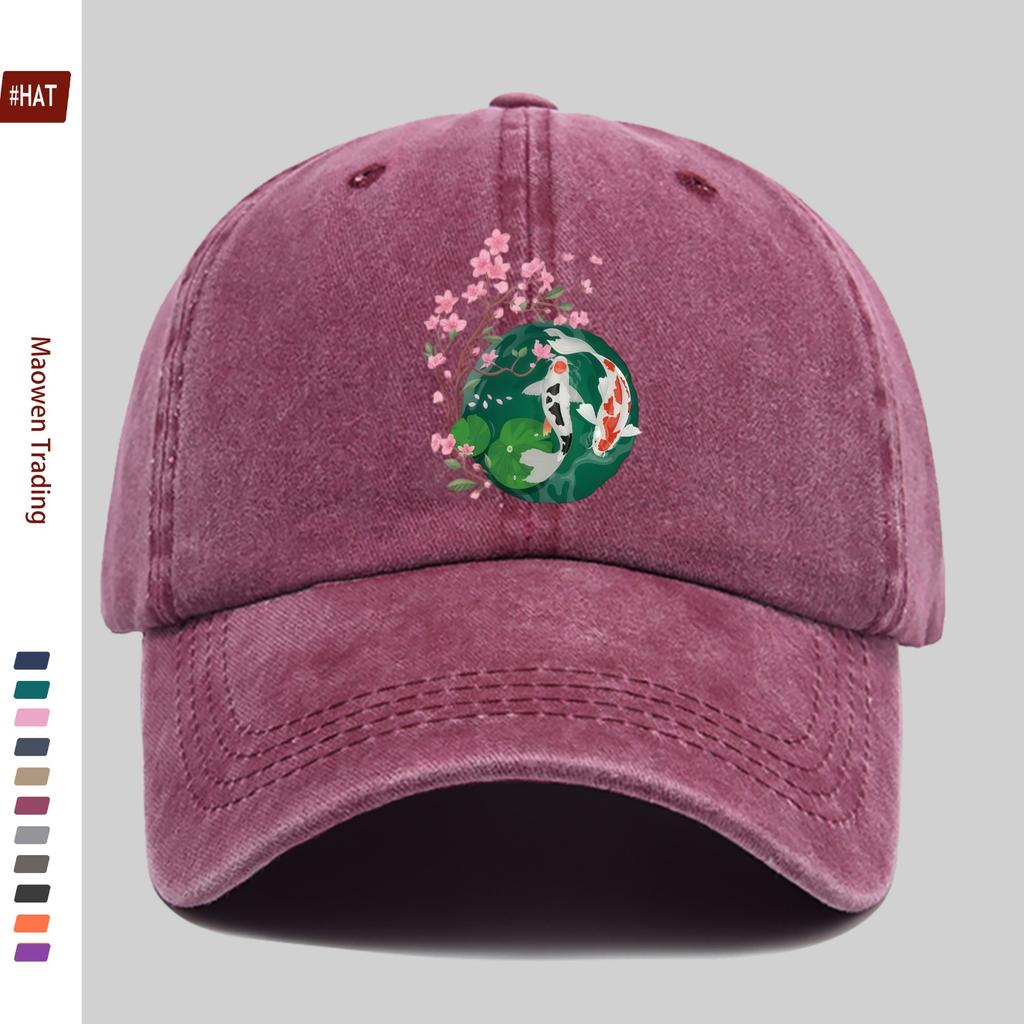 pc Japanese Cherry Blossom And Koi Pattern Printed Baseball Cap Fashion Casual Printed Design Golf Hat Home Leisure Decor Hat