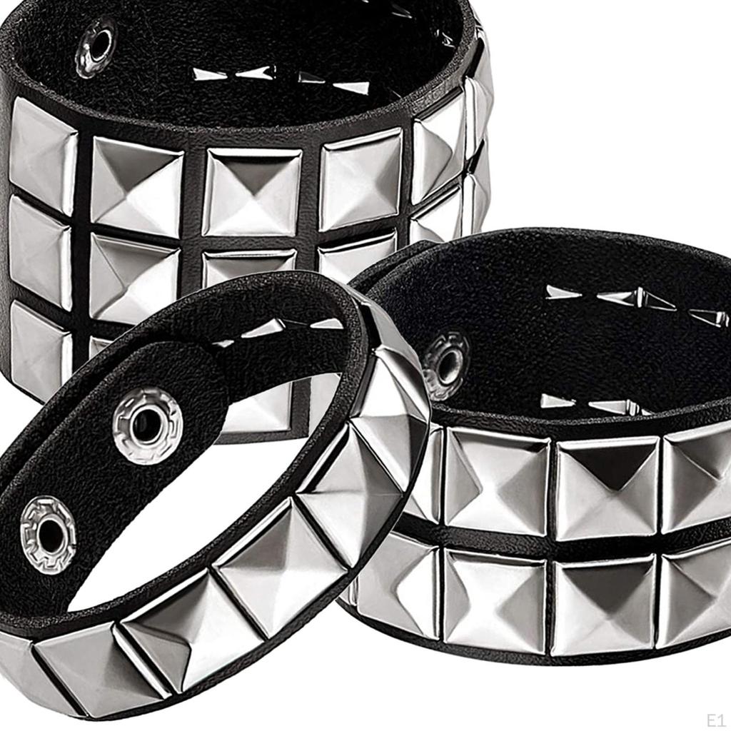 3Pcs Studded Punk Bracelets for Men Women Buckle Cuffs Pyramid Wristband Rivet Cuff Bangle Wear