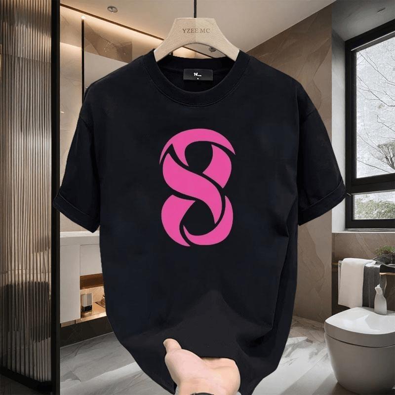 Новая футболка из чистого хлопка с принтом Чистый хлопок Американский стиль Модная футболка Уличный стиль Свободный крой Летняя футболка Парная футболка с коротким рукавом