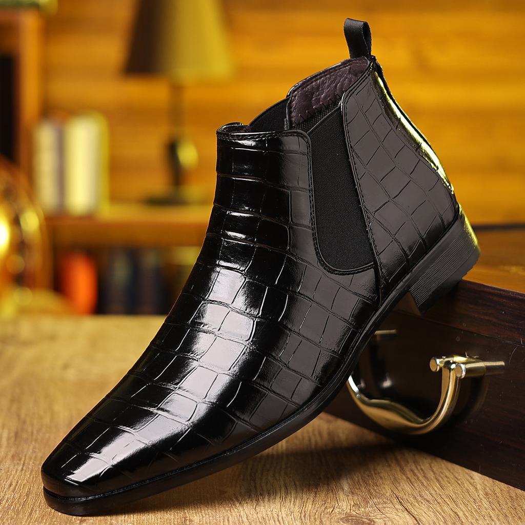 Men Chelsea Boots Fashion Pointed Ankle Boots Luxury High Top Leather Boots for Men Italy Brand Dress Boot Casual Business Botas