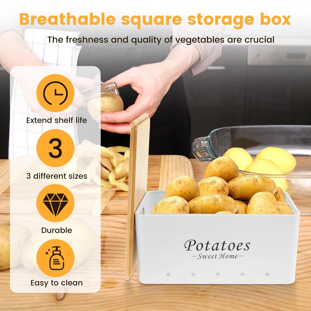 3Pcs Set Onion Garlic Potato Storage Box Carbon Steel Multipurpose Vegetable Keeper Containers with Vent Hole for Vegeatables