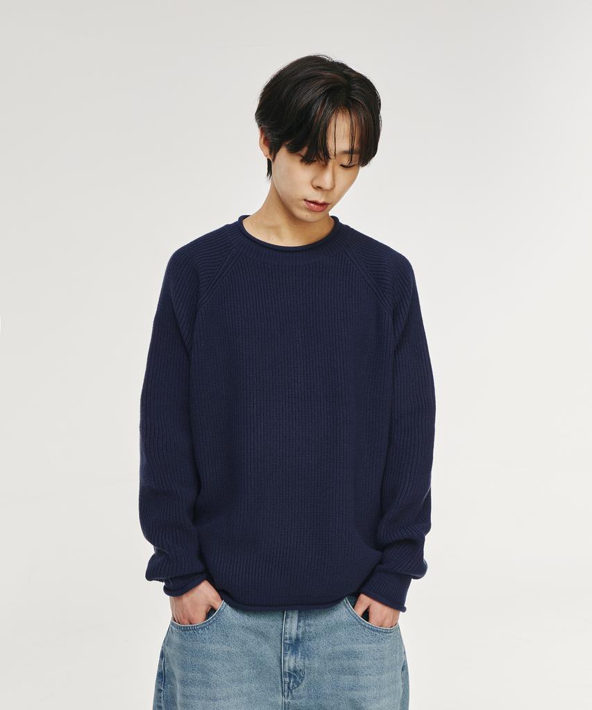 SIGNATURE Raglan Rolling Crewneck Knit [Navy]