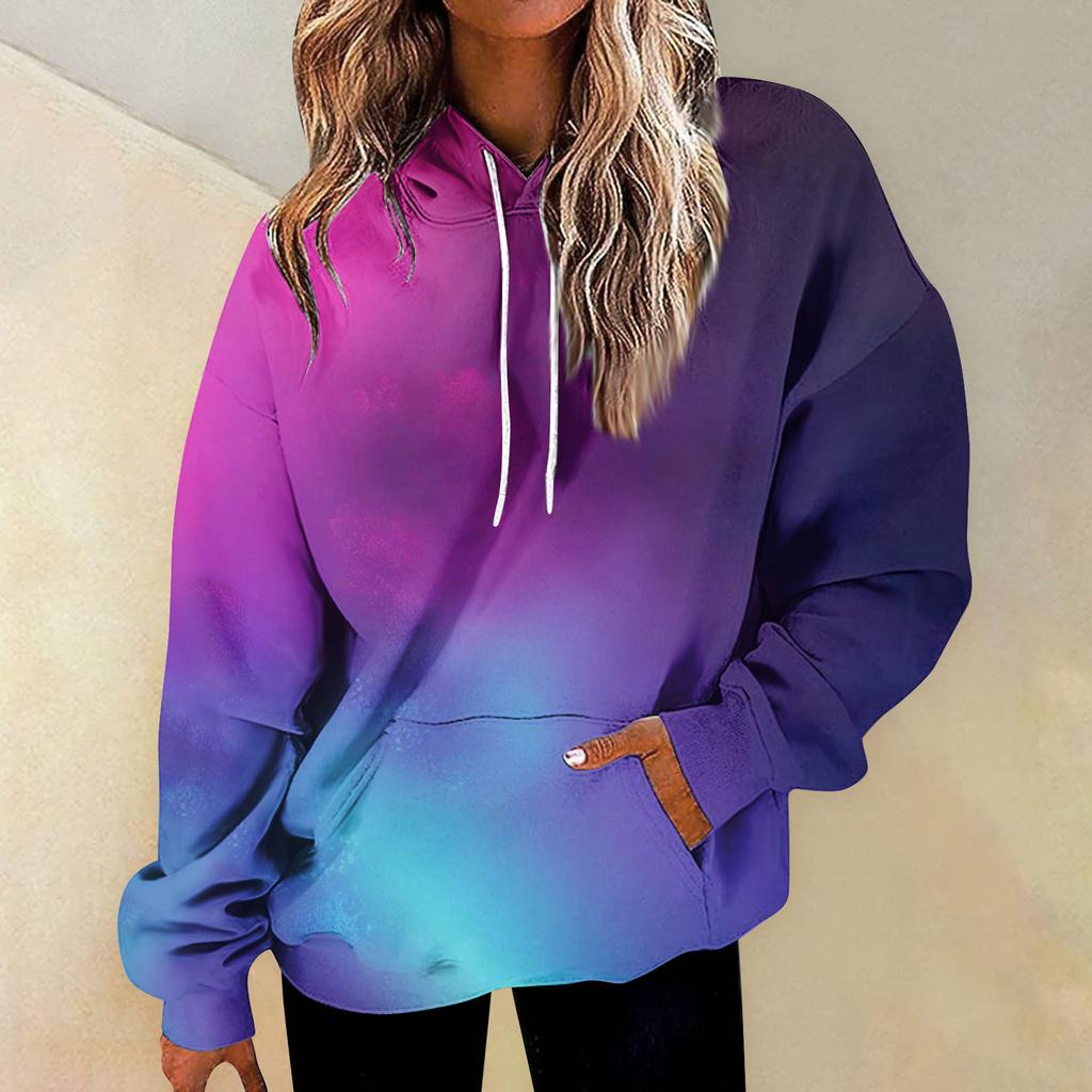 Felpe girocollo casual versatili quotidiane alla moda da donna Felpe con stampa patchwork sfumata a maniche lunghe giornaliere grafiche