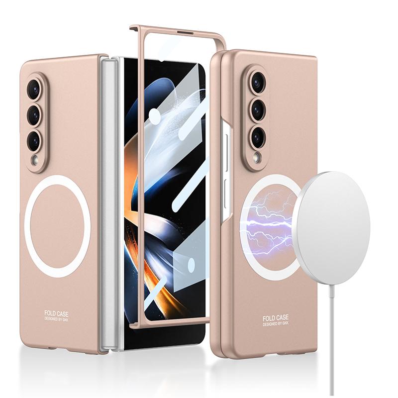 Для Samsung Galaxy Z Fold 4 3 Magsafe Магнитный чехол с беспроводной зарядкой и закаленным стеклом Ультратонкий матовый Fold 5 противоударный чехол