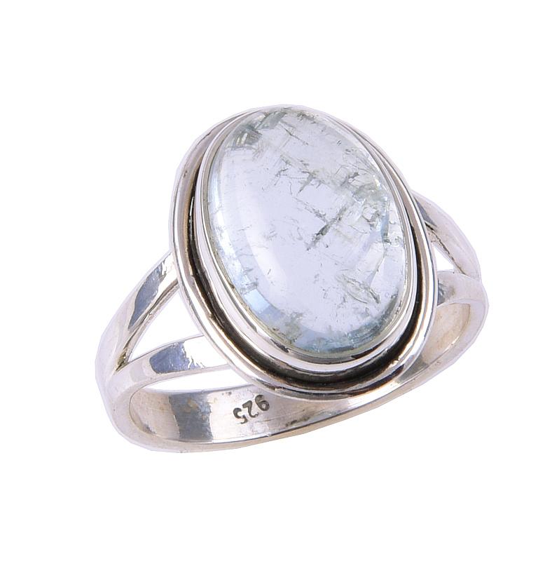 Кольцо из чистого серебра 925 пробы с натуральным аквамарином, размер 7, G0w68