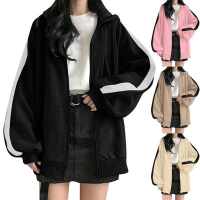 Женская однотонная лоскутная толстовка на молнии с капюшоном и открытой грудью 2022 года