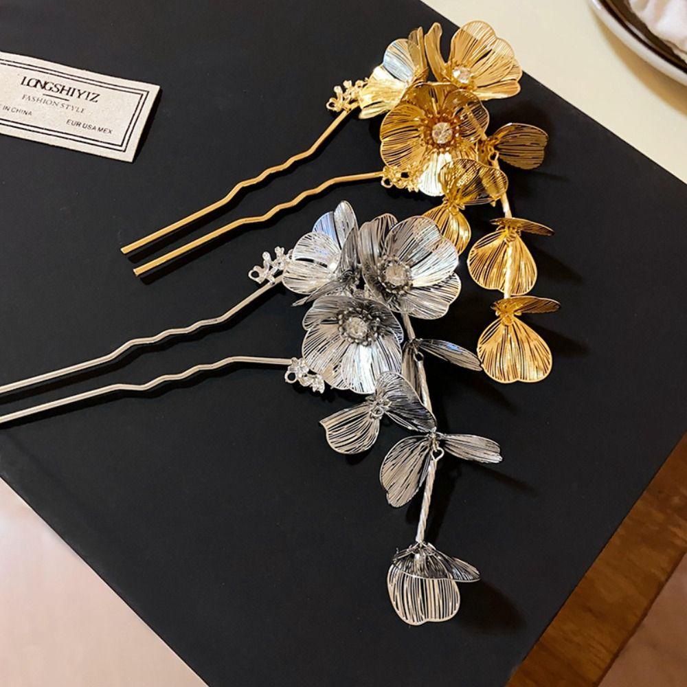 Tassel Metal U Shape Hair Stick Flower Hanfu Hairpin Classical   For Girl