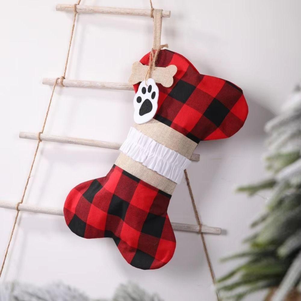 3D Dog Bone Stocking Hanging Ornament Bone Shaped Christmas Sock Gift Bags Party Favors
