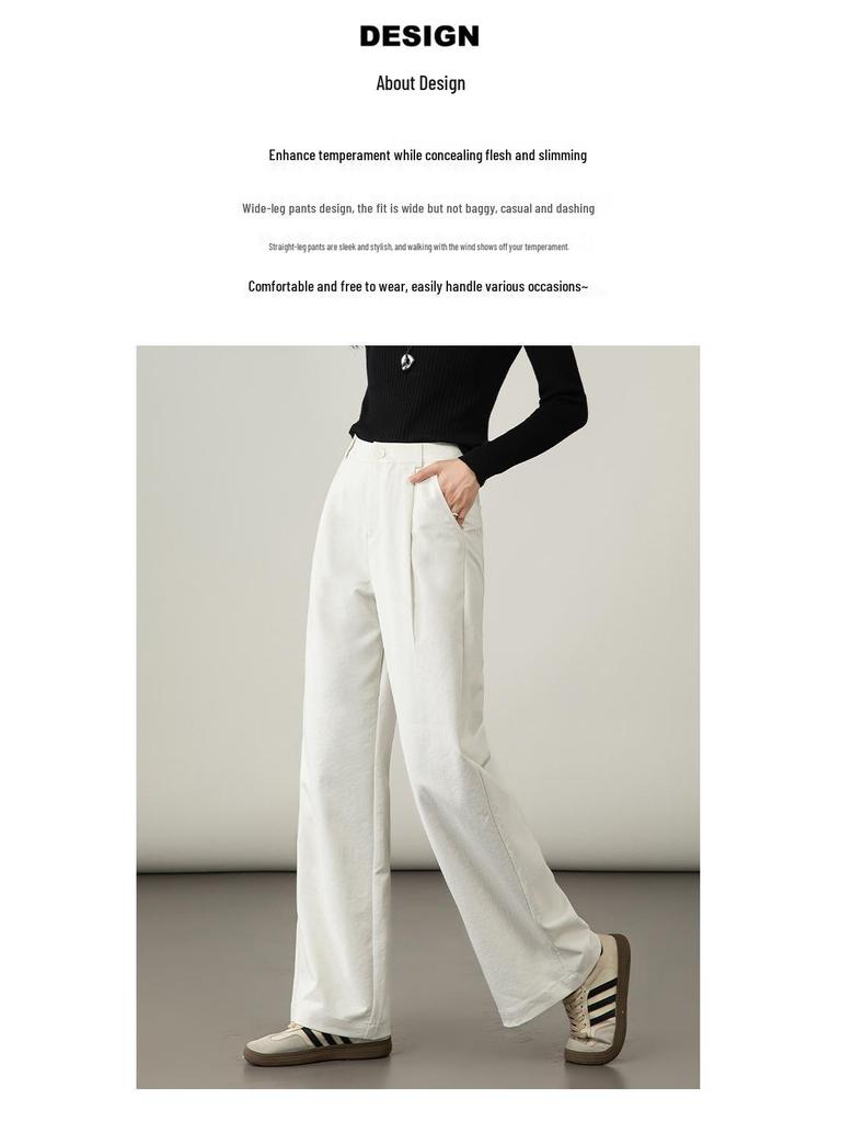2025 Autumn Women's High-Waisted Wide-Leg White Casual Pants