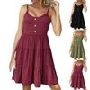 Women's Seaside Vacation Beach Sleeveless Spaghetti Strap Button Dresses