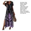 Lady Summer Dress Color Matching Geometric Print V Neck Split Hem Short Sleeves A-line Loose High Waist Casual Daily Wear Maxi Dress