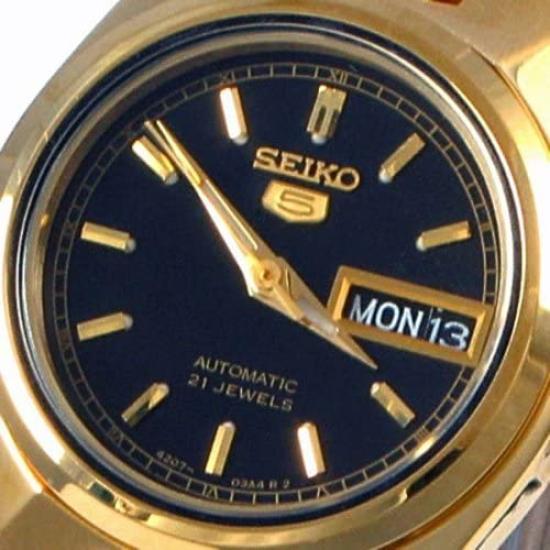 Seiko 5 Автоматические часы, Черный циферблат, Нержавеющая сталь с золотистым покрытием, Модель SYMA06K1, Женский повседневный стиль