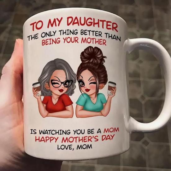 Ceramic Mug for Daughter Personalized Coffee Cup with Non-Slip Handle High-Temperature Fired Multi-Use Gift for Mother's Day Birthday