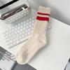 Полосатые носки с двумя полосками, Женские носки до середины икры, Осенне-зимний тренд, Однотонные, Стиль колледжа, Махровые носки, Спортивные и повседневные женские носки